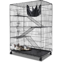 Складаний вольєр для котів та тхорів Homey PET INC з колесами, замком, полицею та гамаком, 76,2 см, чорний