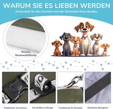 Зимовий теплий одяг для собак ALLSOPETS з відбиваючими елементами, розмір 3XL, армійний зелений