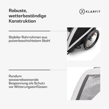 Klarfit GoKiddo: Причіп для велосипеда на 2 дітей - 2в1 (велопричіп та візок) з гальмами, ременями безпеки, регульованими сидіннями, вантажопідйомністю 40 кг, захистом від дощу та UV, складаний (світло-сірий)
