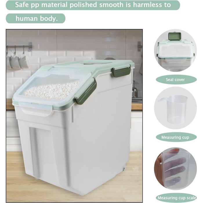 Контейнер для зберігання корму для собак великого об'єму (13.6 кг) з ложкою та мірним стаканчиком (2 шт., сірий/зелений)