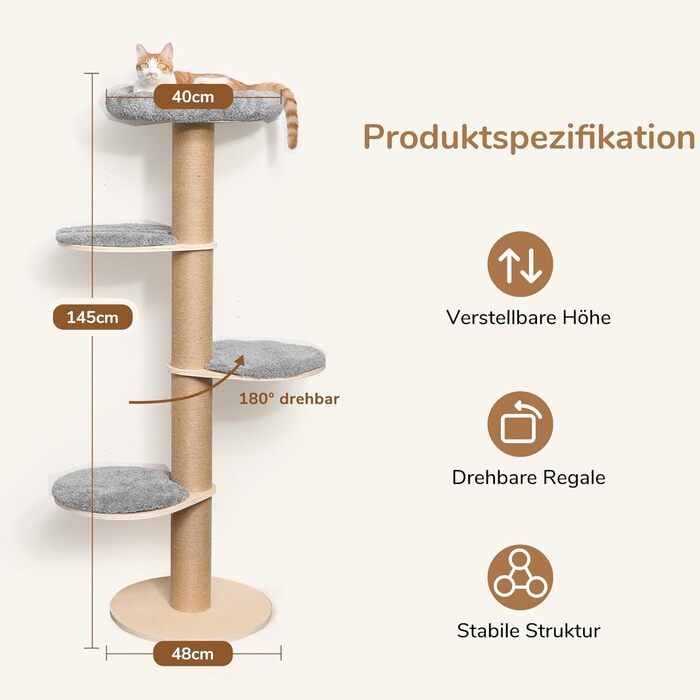 Дім-кіготник для котів FUKUMARU, 5 поверхів, з м'яким ліжком, сірий