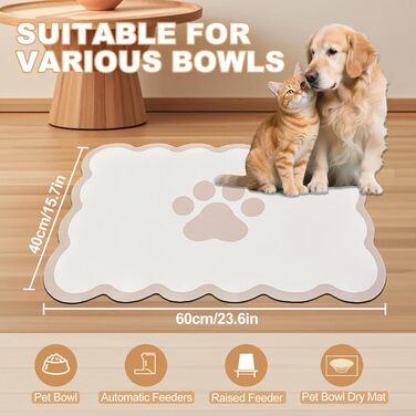 Килимок для годівлі собак та котів, 60 x 40 см, водопоглинаючий, неслизький, великий, для мисок, легко миється, швидко сохне (бежевий)