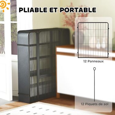 PawHut Вольєр для собак, сталевий вольєр з 12 панелей, модульний та складаний, переносний, 60H см з 2 дверима, загін для маленьких собак, для використання в приміщенні та на вулиці, чорний (12P 204 x 204 x 80 см)