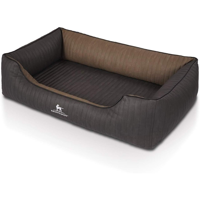 Ортопедичне собаче ліжко Knuffelwuff Outback XXL з лазерного стеганого штучного шкіряного покриття, 120 x 85 см - знімний чохол - легко мити - для великих, середніх та маленьких собак (Чорний/Бежевий, L 120 x W 85 x H 25 см)