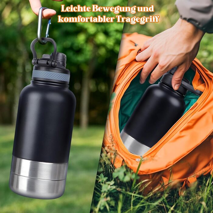 Водяна пляшка для собак на прогулянках, 1000 мл, нержавіюча сталь, з портативною мискою. Ідеально для подорожей та активного відпочинку.