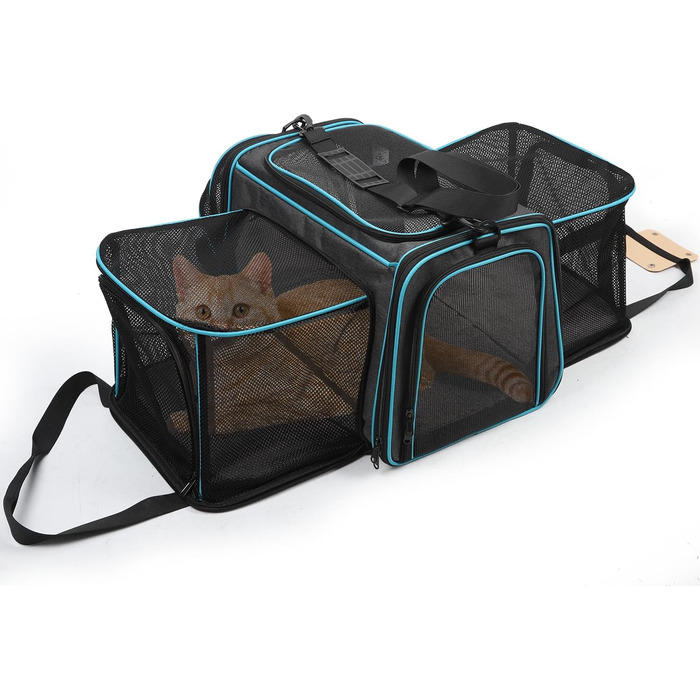 Транспортна переноска для котів та собак, складана, з мішковою сіткою зверху та з боків, з плечовим ременем та знімним килимком