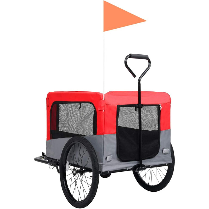 Велосипедний причіп для тварин 2-в-1, червоно-сірий, для собак
