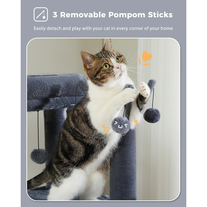 Котячий будиночок Petpela 150 см: багатоярусний котячий комплекс з гамаком, когтеточкою та стійками, сірий