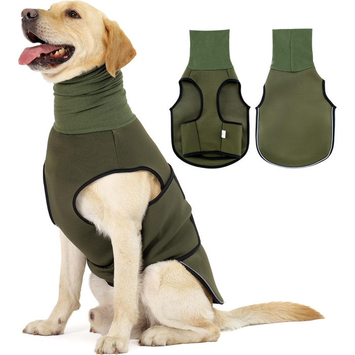 Заспокійливий жилет для собак та котів Dotoner з навушниками, зелений, з відбиваючими смугами