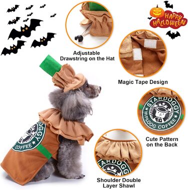 Костюм для тварин: лате, костюм для собак та котів на Хелловін, костюм для маленьких та середніх собак, костюм для Хелловін та Різдво