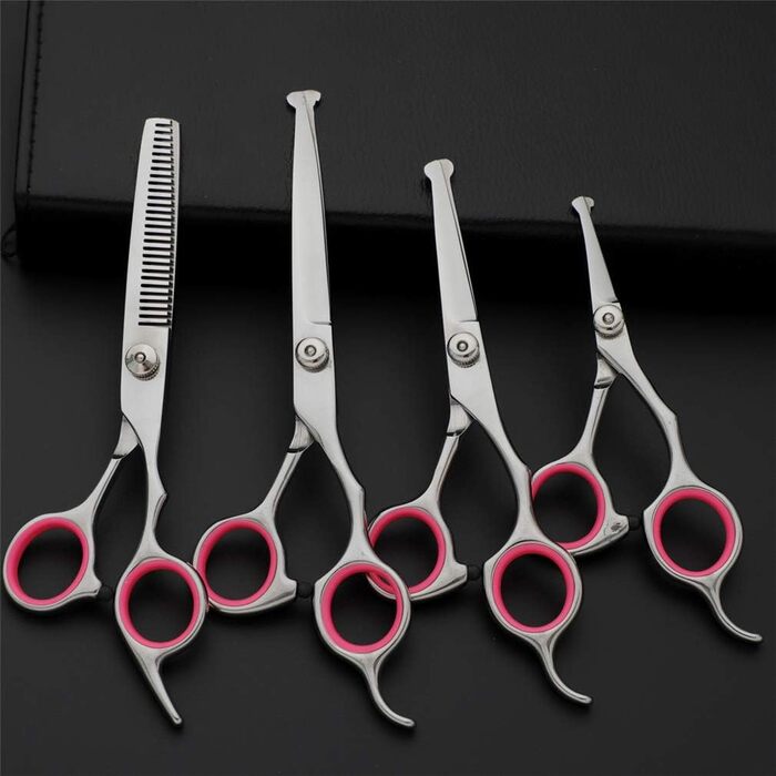 Набір професійних ножиць для грумінгу домашніх тварин, з нержавіючої сталі. Ножиці для стрижки, розріджуючі ножиці, вигнуті ножиці, безпечні закруглені кінчики.