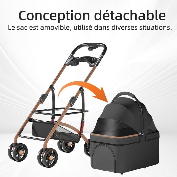 Дитяча коляска для тварин Homewell, чорна, складна, знімний кошик, сітка-вікно, ремені на плече, тримач для напоїв, до 20 кг
