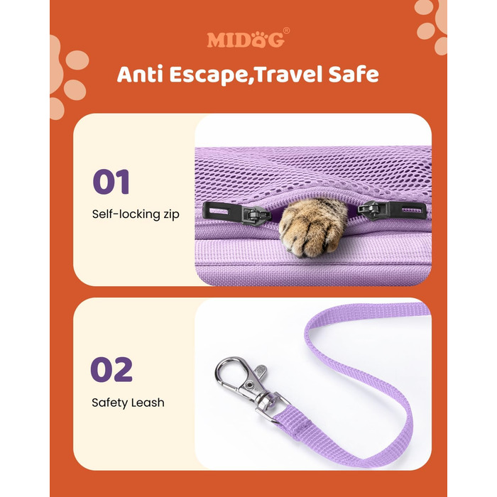 Транспортувальна сумка для котів та маленьких собак MIDOG, м'яка, TSA-сертифікована, для подорожей літаком, під сидіння, з розширеним простором та надійними застібками, оливковий/листяний колір