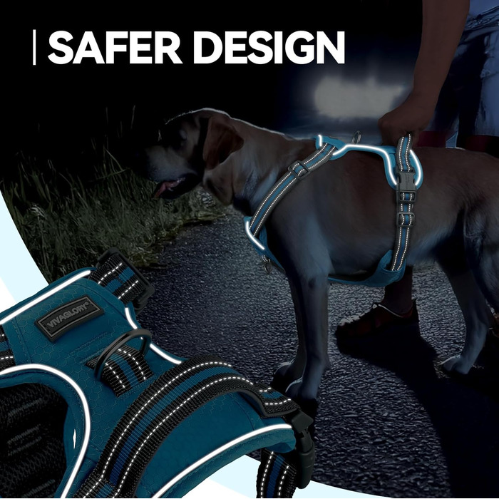 Шлейка для собак VIVAGLORY Easewalk, анти-тягнуча, для дресирування та прогулянок, з ручкою, надійна, запобігає вислизанням, для цуценят та собак, S (Блакитний, обхват грудної клітки 36-61 см)