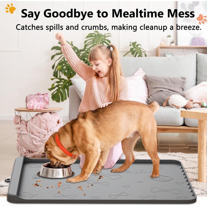 Килимок для годування собак та котів Synvion, водонепроникний, з неслизьким покриттям та високим бортиком, 91x61 см