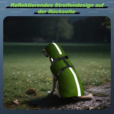 Водонепроникний дощовик для собак, дощова куртка з світловідбиваючими смугами, нагрудник H-подібної форми (D-кільце) та знімний капюшон з візором, ідеально підходить для собак середніх та великих порід [Неоновий зелений, розмір 3XL] 3XL Зелений