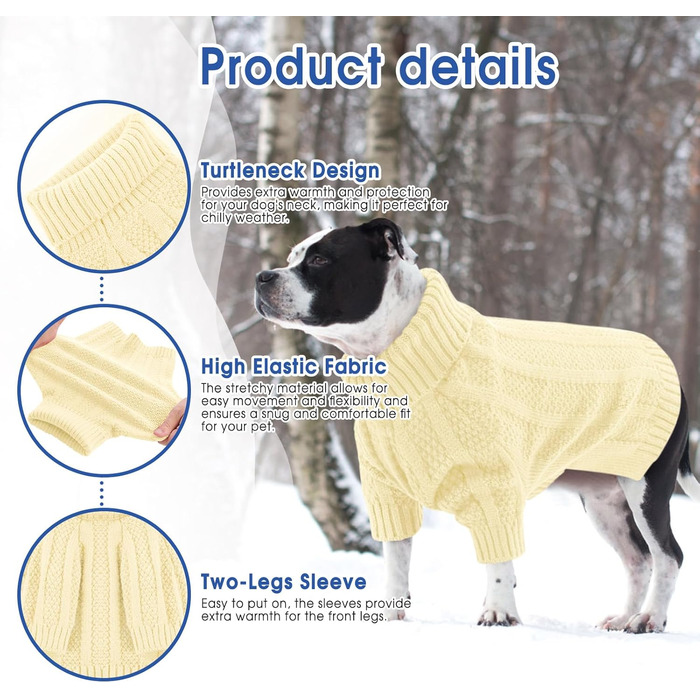 Теплий в'язаний пуловер для собак маленьких порід Queenmore (S, слонова кістка)