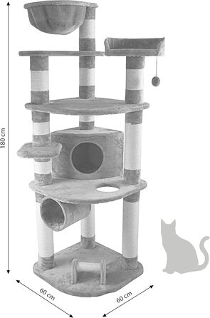 Дряпка для котів Dehner Edda 180x60x60 см, сизаль/плюш, темно-сіра