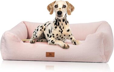 Ортопедичне ліжко для собак Knuffelwuff з м'якого штучного хутра, розмір M-L, 85 x 63 см | Знімний чохол | Практичне прання | Для великих, середніх та маленьких собак (рожеве)