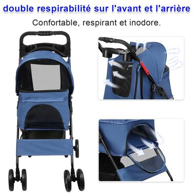 Дитяча коляска для собак та котів Homewell, складна, з ременями через плече, багажником та тримачем для напоїв, до 20 кг (блакитна)