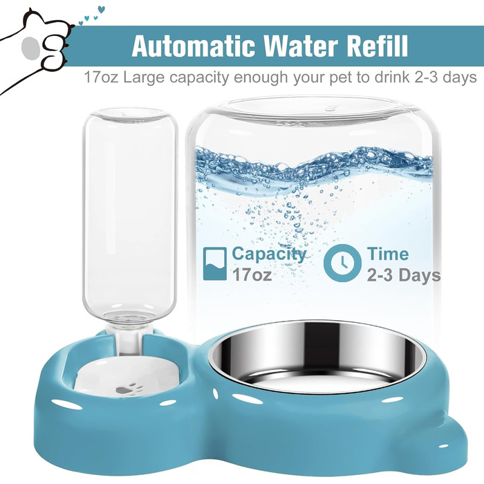 Набір мисок для собак та котів з водопої та миски з нержавіючої сталі (Блакитний)