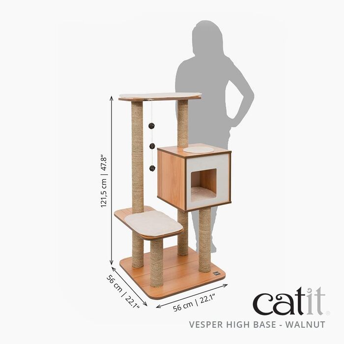 Котячий будиночок VESPER 52045 High Base, горіх, кубічна конструкція з двома платформами