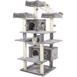 Драбина для котів MSmask XXL, велика та стійка, з 3 оглядовими платформами, з сизалевими стовпчиками, сірого кольору