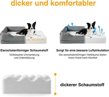 Ортопедичне собаче ліжко Zedelmaier для середніх та великих собак, 90x68x25 см, стійке до подряпин, з товстим матрацом, зручне, знімний чохол, темно-сірий колір