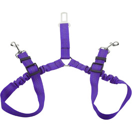 Ремінь безпеки для собак у машину, подвійний, еластичний, регульований, з амортизатором та карабіном для маленьких та середніх собак (фіолетовий)