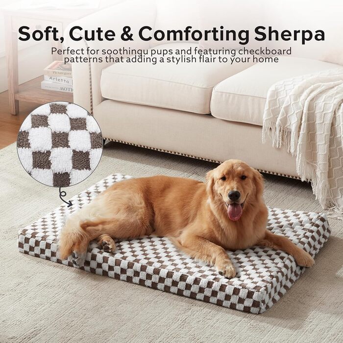 Крісло-ліжко для собак великих порід JOEJOY, ортопедичне, знімний, пральний чохол, плюшеве, сучасне, з піною Memory Foam, 106.7 x 71.1 см