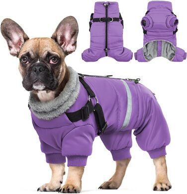 Водонепроникний нашийник для собак, куртка для собак з шлейкою, зимовий нашийник для собак маленьких, середніх та великих порід, вітронепроникна зимова куртка для собак з відбиваючими смугами та блискавкою S-XL (XL, фіолетовий)