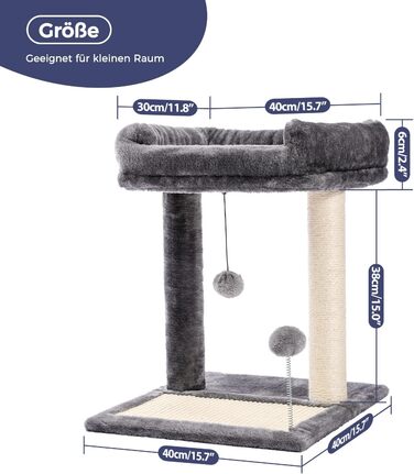 Дряпальня для котів PETEPELA з лежаком, сіра, 49 см