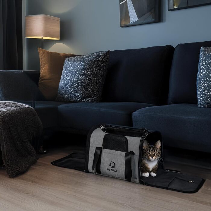 Транспортна сумка для котів та собак Petula Katzentasche & Hundetasche – сіра, до 13 кг, складна, з підстилкою та вентиляцією
