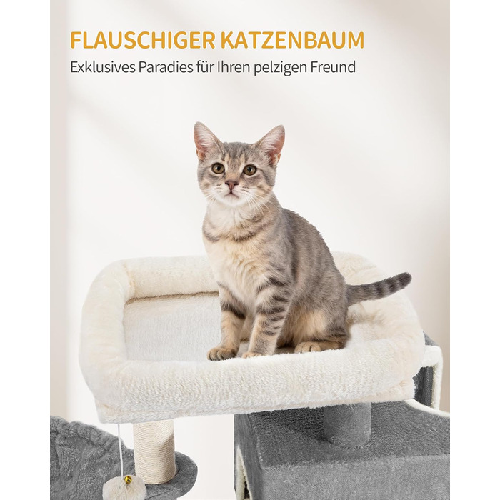 Дерево для кігтів Hzuaneri Kratzbaum 75 см, кігтеточка для котів з лежаком, будиночком, сизалевими стовпчиками та іграшками, сірий колір, MS07618LG