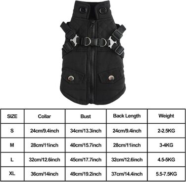 Зимова куртка для собак від Huiba: тепла, водонепроникна та вітронепроникна, для маленьких, середніх та великих собак (чорний, M)