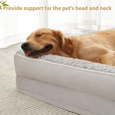 Ортопедичне ліжко для собак великих порід BFPETHOME, водонепроникне, знімний та пральний чохол, велике ліжко для тварин з водонепроникним наповнювачем та антиковзаючою основою, 91x61x20 см, сріблясто-сірий