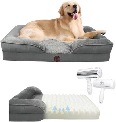 Ортопедичне ліжко для собак ZURMATRADE з піною з пам'яті – миється, нековзне та зручне – для великих та маленьких собак – сірого кольору, видалення шерсті XL (107x81,5x16,5 см)
