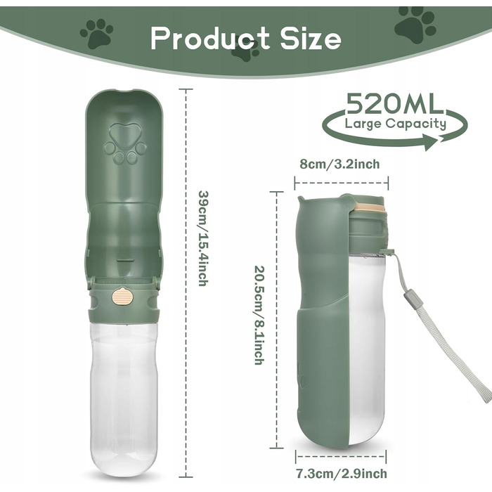 Складана пляшка для води для собак, 520 мл, BPA-free