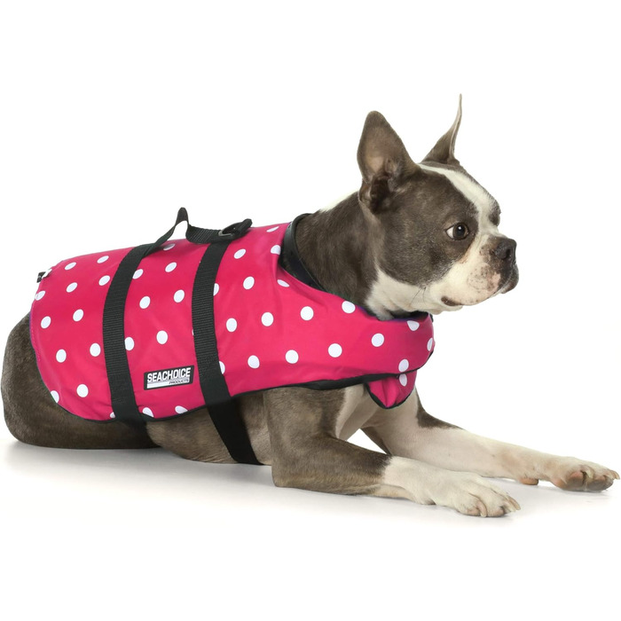Світшот для собак Seachoice 86260 - рятувальний жилет для собак, регульований, з ручкою, розмір XXS, до 2,7 кг (рожевий у горошок)