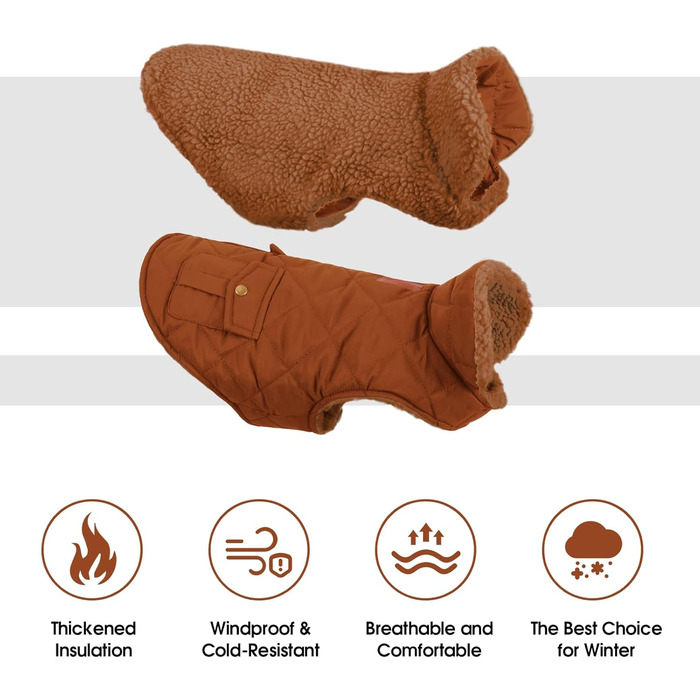 Зимовий теплий одяг для собак CITE TOILE - куртка з флісу для собак, підходить для чихуахуа, такси, коричнева, XS