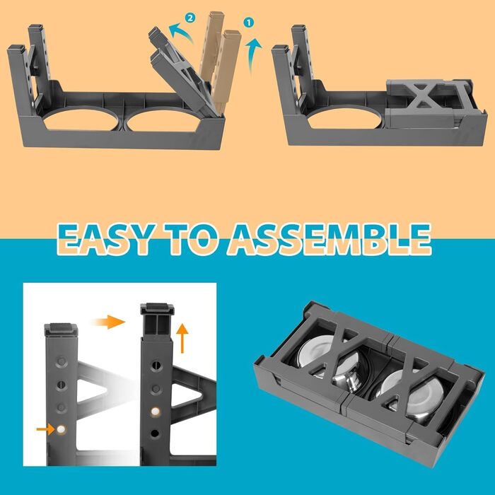 Підвищена годівниця для собак з регулюванням висоти (5 рівнів: 8см, 22см, 25см, 28см, 31см), з 2 мисками з нержавіючої сталі та 1 мискою для повільного годування, для собак маленьких, середніх та великих порід, з неслизьким покриттям, BPA-free пластик (св