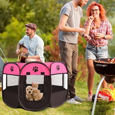 Клітка-забіг для цуценят та тварин, 74x74x43 см. Підходить для собак, котів, кроликів та інших дрібних тварин. Для використання в приміщенні та на вулиці (Рожева)