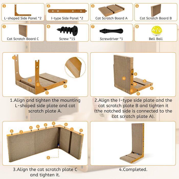 Кігтеточка для котів, 70 см, L-подібна конструкція, з іграшками, щільне гофрокартон, для захисту стін та диванів