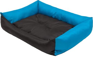 Крісло-ліжко для собак, м'яке лежання для тварин, 82 x 60 см, чорний колір, з екологічної льону, з блакитними боковинами