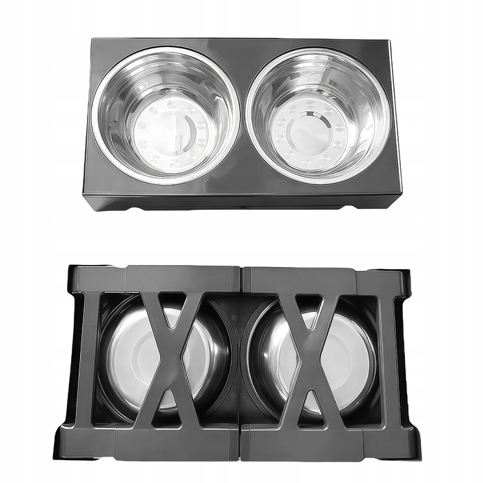 Подвійна металева миска для собак на регульованій підставці 2в1 (захист від розбризкування)