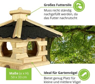 Дерев'яна годівниця для птахів GARTENETAGE Skandinavia з бункером, натуральний колір, ручна робота, для балкона та саду, стійка до погодних умов