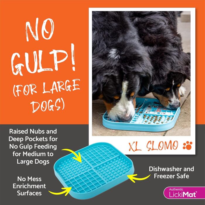 LickiMat Slomo XL – повільна годівниця для собак, велика, підходить для сухого, вологого корму, ласощів та собачого морозива, для середніх та великих порід. Міцний дизайн, чорний колір.