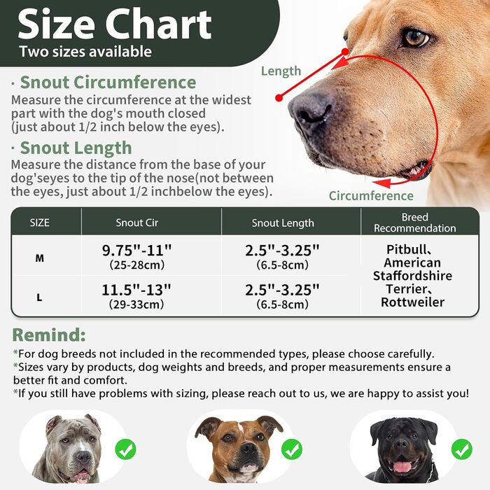 Майерзон Намордник для собак Пітбуль, Ротвейлер, Стаффордширський тер'єр - запобігання укусам, догляд за шерстю, дозволяє пити, зелений, розмір M (Snout Cir: 9.75'-11')