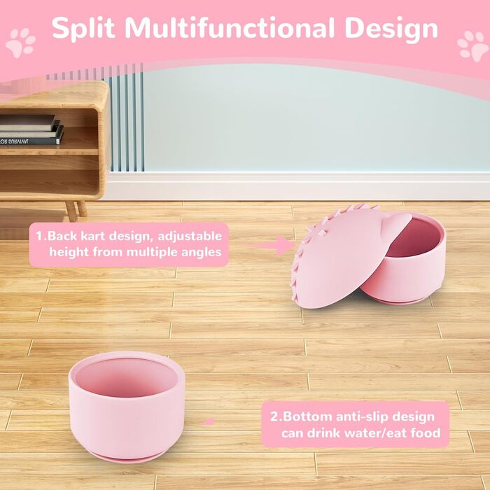 Підвищений годівниця для котів - годівниця для повільного годування, регульована висота, силікон, рожева