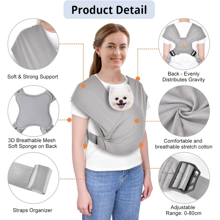 CUBY Сумка-переноска для собак, літня модель, рюкзак-переноска, підтримка спини, для собак, виготовлена з дихаючого матеріалу, 10 кг, світло-сіра